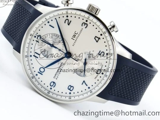 MIROTIME 0422 Casual Portuguese Chrono IW3716 Z+F 1:1 Best Edition White Dial on Blue Rubber Strap A 7016
